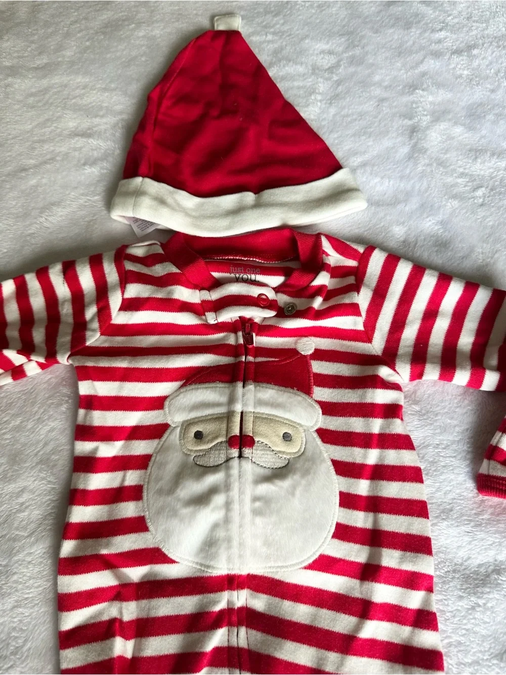 Carter's Red & White Striped Santa Footie with Hat